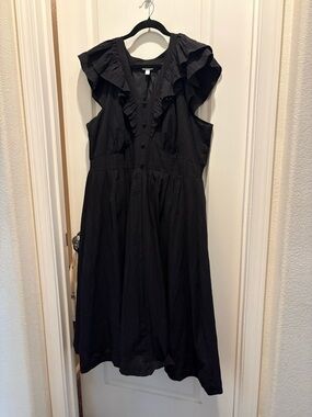 Black Ruffle V-Neck Women's Dress